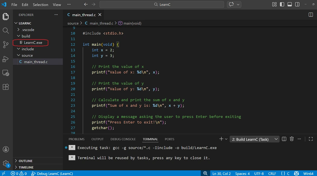 Build C Program By Shortcut Key